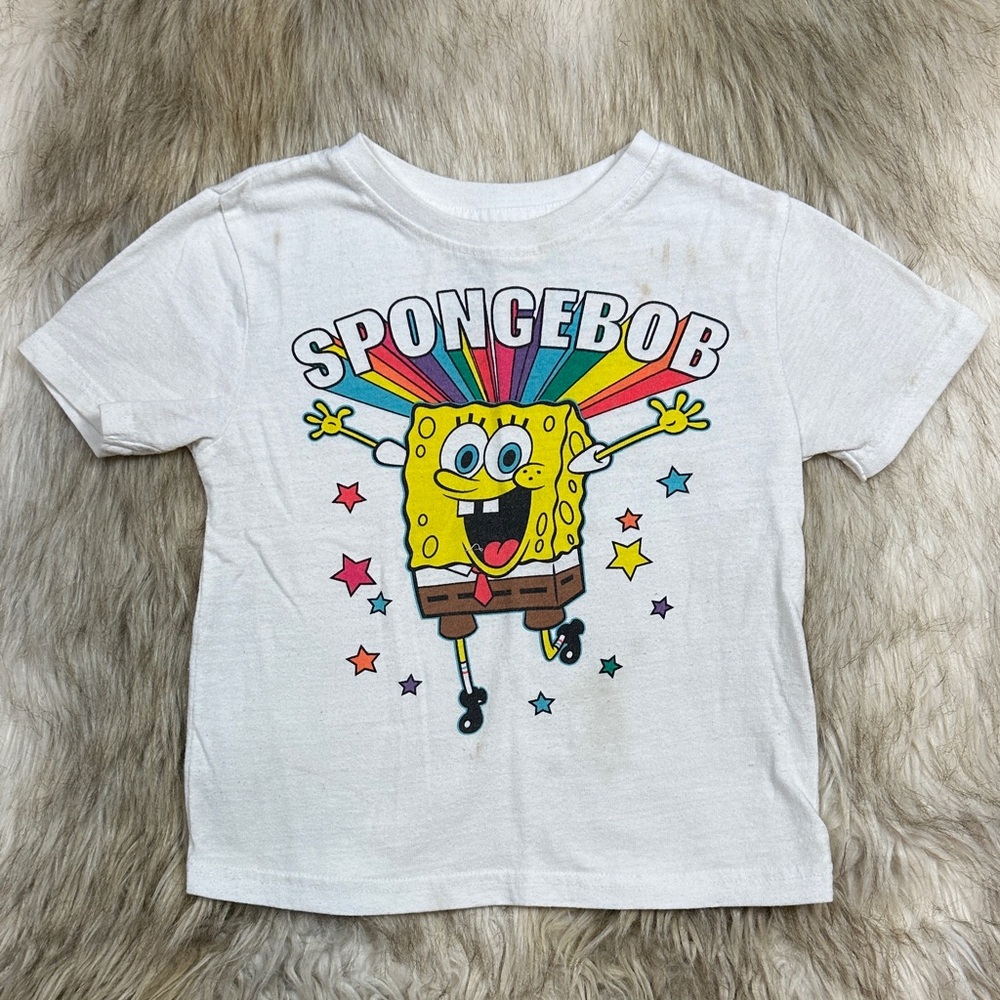 Nickelodeon SpongeBob White T-Shirt with Rainbow Design, Size 5/6